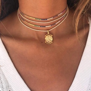 2024 New Arrived Hot Selling European Women Jewelry <strong>Choker</strong> 2mm CZ <strong>Tennis</strong> Chain rainbow Necklace for Women - Product Image 2