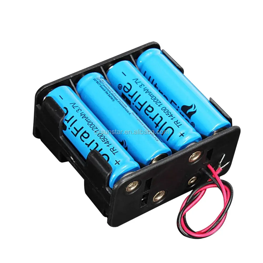 12V Battery Clip Slot Storage Holder Box Case 8 AA Batteries Stack 6 Leads Wire