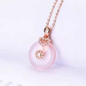 Roda do dharma 18k banhado a ouro de cristal pingente de prata esterlina 925 natural Quartzo Rosa pingente para as mulheres colar de pingente de pedra