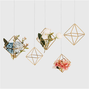 Elegante <span class=keywords><strong>maceta</strong></span> colgante de Metal dorado montada en la pared, diseño geométrico, soporte de marco de <span class=keywords><strong>maceta</strong></span> para uso en jardín, condición de suelo - Product Image 2