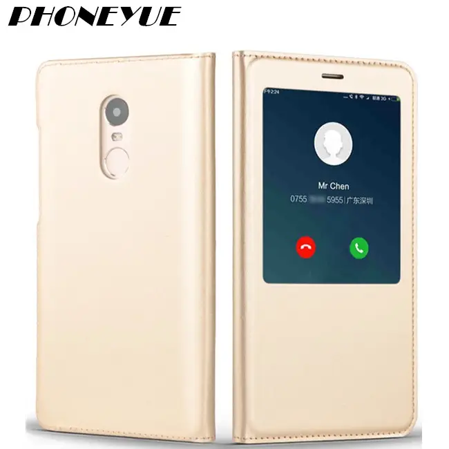 Luxury Original PU Leather Flip Case Style View Window Cover Mobile Phone Smart Flip Case for Samsung Note 4/5 For Huawei