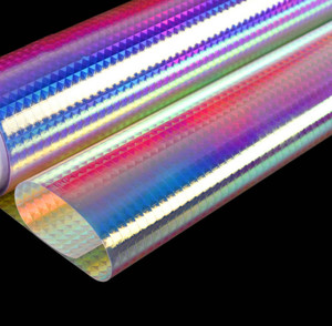 <span class=keywords><strong>Film</strong></span> Dichroic <span class=keywords><strong>PVC</strong></span> Reflektif Transparan Warna Emas Biru untuk Membuat Tas dan Kain - Product Image 2