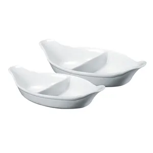 ボート型の白いセラミックプレート皿