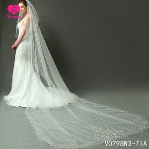 V0798W3-7IA कैथेड्रल लंबाई भारी बेडेड ब्राइडल घूंघट विलासिता - Product Image 3