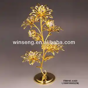 Bunga Logam Kerajinan Berlapis Emas 24K dengan Kristal