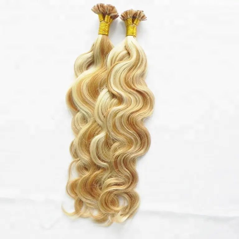 Trinh Nữ Ấn Độ Remy Piano Màu Hỗn Hợp Blonde 27/613 20Inch 1 Gam Body Sóng Keratin Flat Tip Phần Mở Rộng Tóc