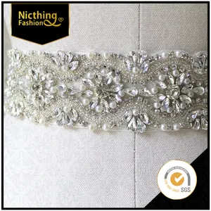 Hoge kwaliteit 2015 borduurwerk bridal kristal parel kant trim strass trimmen voor trouwjurken sash NRT034