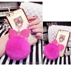 Carino 3D Bunny Capelli Fluff Pompon Keychain della Pelliccia Cassa Del Telefono Della Copertura Posteriore Per Il <span class=keywords><strong>IPhone</strong></span> 5 5S 6 6S più di 7 7 Più casi sacchetto di <span class=keywords><strong>shell</strong></span> - Product Image 4