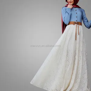 OEM-сервис, тип поставки и взрослая возрастная группа, женское мусульманское модное кружевное и джинсовое мусульманское платье