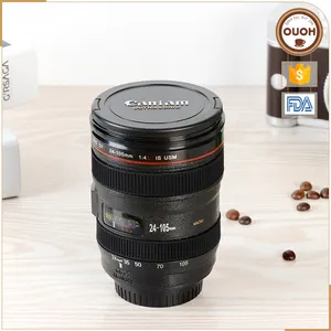 Tasses à café créatives en plastique avec couvercle, en forme d'objectif d'appareil photo de 24-105mm, 16oz, vente en gros, usine chinoise