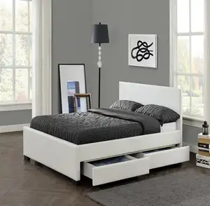 Bed Design 4 Drawer Storage Black Leather Bed