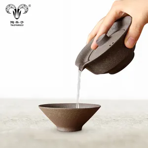 Chinese Matte Ceramic Tea Pot Cup One Set 1 Teapot 2 Cup Portable Travel Teapot Cup Set