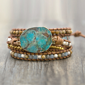 Unique Mixed Natural Stones Ocean Jasper Charm Wrap <strong>Bracelets</strong> Handmade Boho <strong>Healing</strong> <strong>Bracelet</strong> Women Leather <strong>Bracelet</strong> - Product Image 2