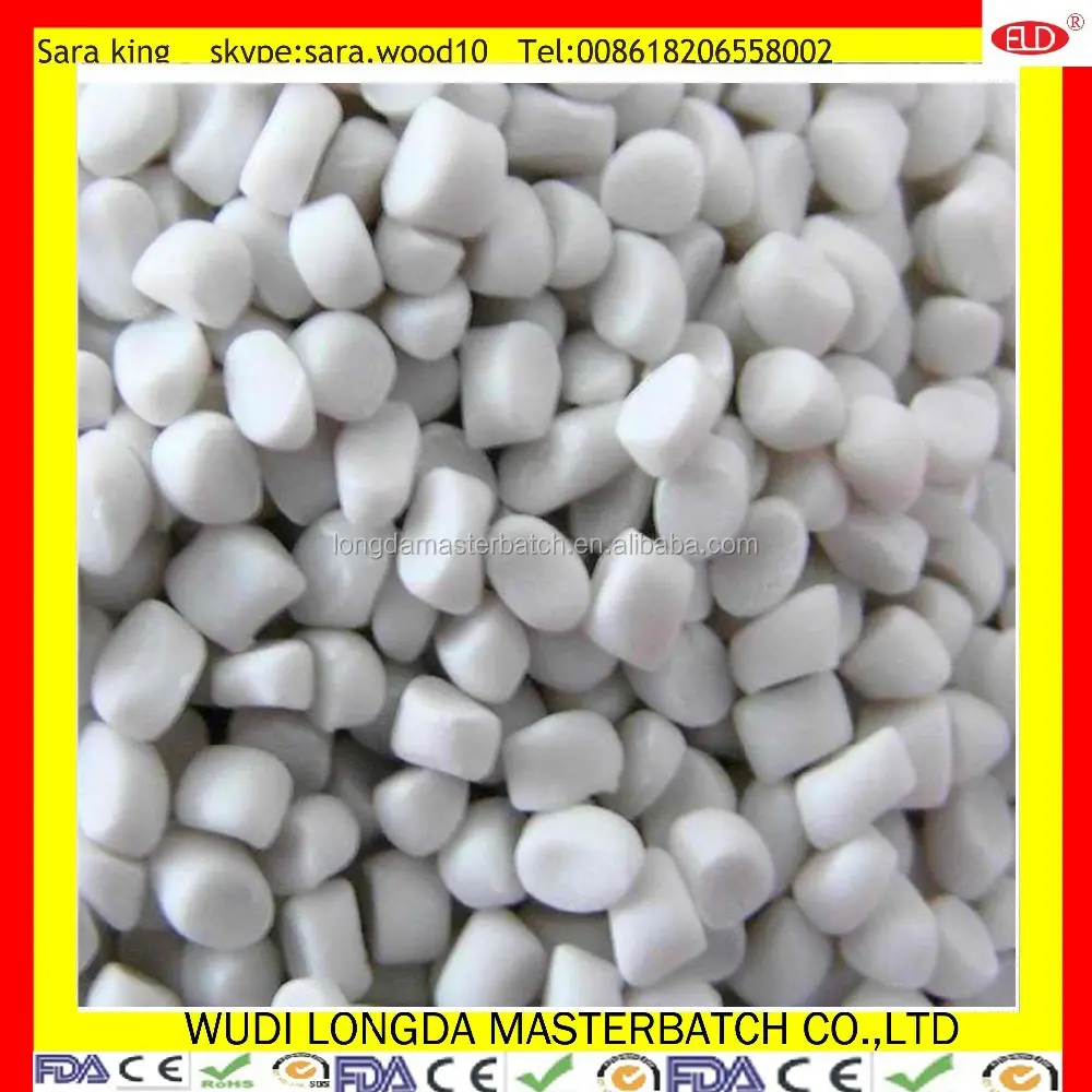 Butiran Plastik Titanium Dioksida Tinggi Kandungan TiO2 White Masterbatch untuk ABS PP PE PET PS PVC