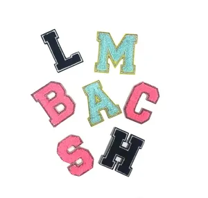 Wholesale Wholesale Diy towel embroidery alphabet initial glitter letter  patches stick on chenille colorful letters hearts patches From m.