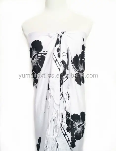 Custom design rayon flower print beach cover up bikini swimwear rayon sarong for women with tassel