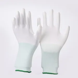13G örme beyaz elektronik fabrika çalışma ESD Palm Fit antistatik koruyucu eldiven PU parmak kaplamalı eldiven