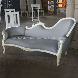 Sofá de madera pintado blanco de estilo francés antiguo, muebles de sala de estar elegantes para uso doméstico - Product Image 1