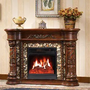 wooden and resin mantel indoor electric fireplace for decoration and heating