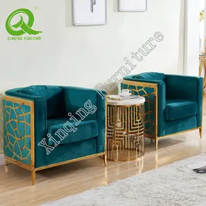 Furnitur Rumah Sofa Modern Besi Tahan Karat Emas untuk Ruang Tamu