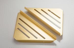 Mensola angolare moderna e resistente da parete per bagno, a doppio livello, con cestello in oro spazzolato - Product Image 3