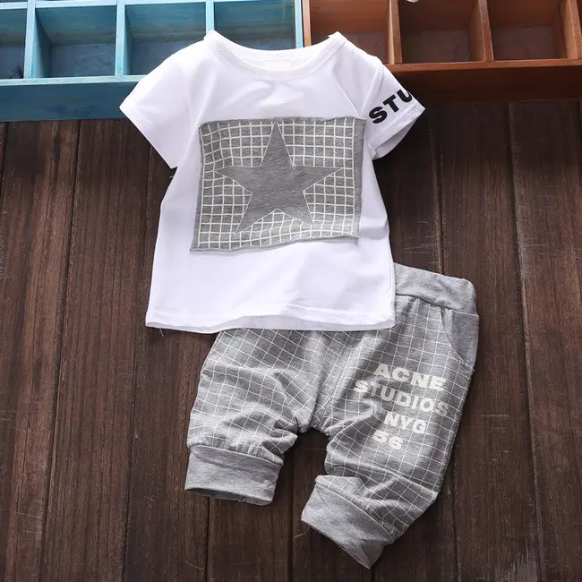 Vêtements de Sport pour bébé garçon, ensemble T-shirt + pantalon, imprimé étoile, pour nouveau-né, vente en gros, été, 2020