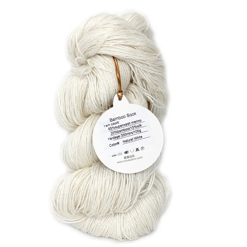 Lotus iplikler bambu çorap 65% superwash merinos % 20% bambu % 15% İpek örgü doğal boyanmamış iplik