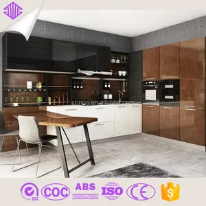 Hitam atas dan bawah putih lemari dapur lemari pintu bahan modern lemari dapur