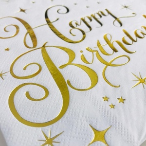 ทิ้งเครื่องดื่มค็อกเทลและผ้าเช็ดปากที่กำหนดเอง <span class=keywords><strong>Happy</strong></span> <span class=keywords><strong>Birthday</strong></span> ฟอยล์ทองกระดาษทิชชู - Product Image 5