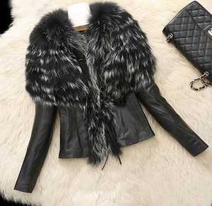 Blouson d'hiver <span class=keywords><strong>en</strong></span> similicuir <span class=keywords><strong>femme</strong></span>, vêtement d'extérieur court, Slim, chaud, épais, col Large, fourrure de renard, S-6XL, E1610 - Product Image 4