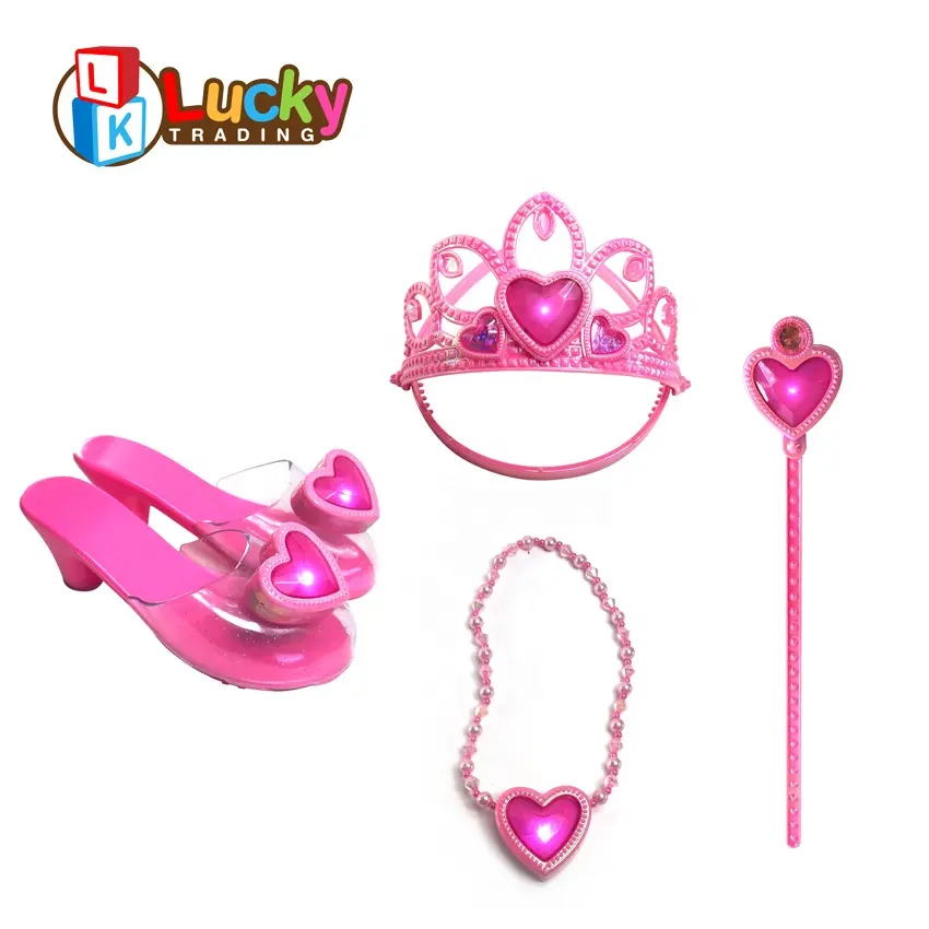 New Brand Crystal Shoes Best Toys Light Up Crown Beauty Set Girl Games for Princess Dress Up