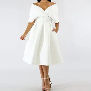 Women polyester Solid Zipper Back Batwing Sleeve Pleated Dress A-line exposed back zipper closure without belt banquet dress