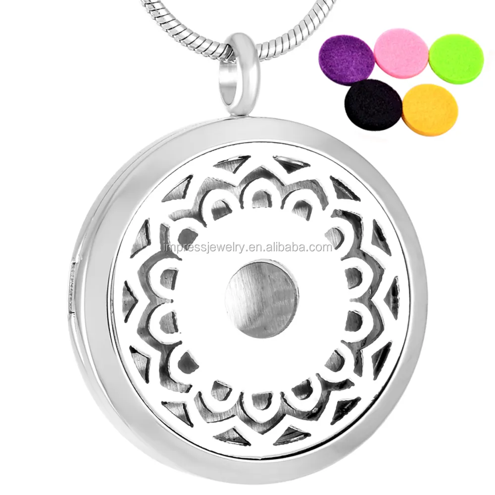 Popular Sunflower Round Aromatherapy Essential Oil Diffuser Necklace Wholesale Car Diffuser Locket Stainless Steel Jewellery