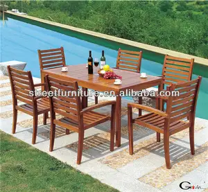 Kayu Outdoor Meja Makan Set Grosir Kayu Outdoor Furniture Kayu