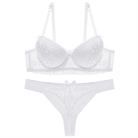 Ensemble de sous-vêtements brodés Sexy sans bretelles pour femmes coupe complète avec culotte de soutien-gorge en dentelle plus grande taille Sujetador costume à motif solide