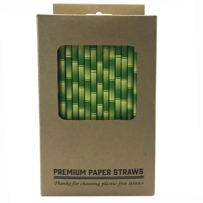 Paquete de cajas artesanales de alta calidad, pajitas de papel de bambú para beber