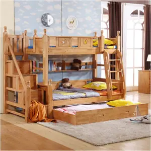 Rustieke Stijl Kids Solid Hout Stapelbedden met Boekenplank Hoge Kwaliteit Kinderen Meubels Sets