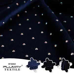 China shaoxing veludo tecido para roupas vestido de roupa poliéster spandex strass coreano têxtil moda personalizada elástica