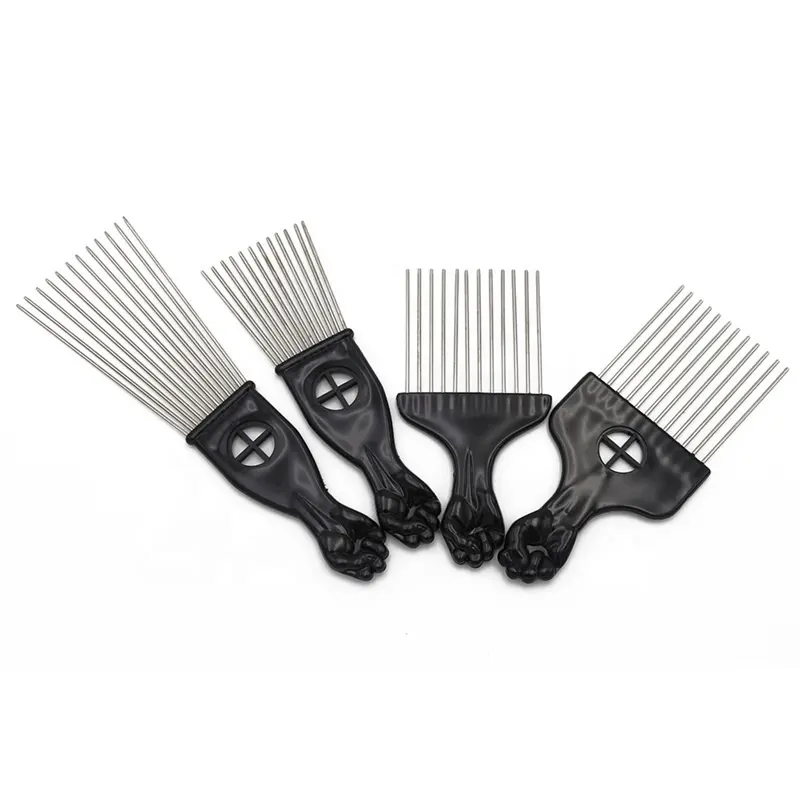 New Arrival Anti-Static Afro Tạo Kiểu Tóc Fist Kim Loại Ngã Ba Phẳng Comb Salon Thép Không Gỉ Pins Wide Răng Lược Tóc