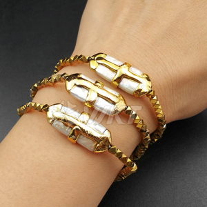 WT-B364 Commercio All'ingrosso di vendita calda blingbling ematite borda il Braccialetto perla Naturale con 24 K oro reale croce braccialetto generoso chic - Product Image 3