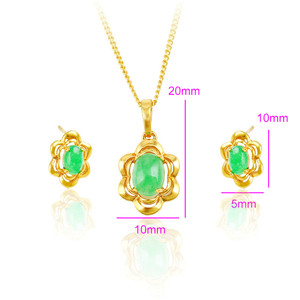 Xuping dubai 24K color oro esmeralda verde de imitación flor fascinante aretes y collar set de joyas para mujeres - Product Image 1