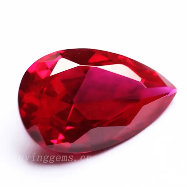 Wuzhou Groothandel Prijs Peervorm Met Diamond Cut 5 # Rode Kleur Originele Synthetische Robijn Steen