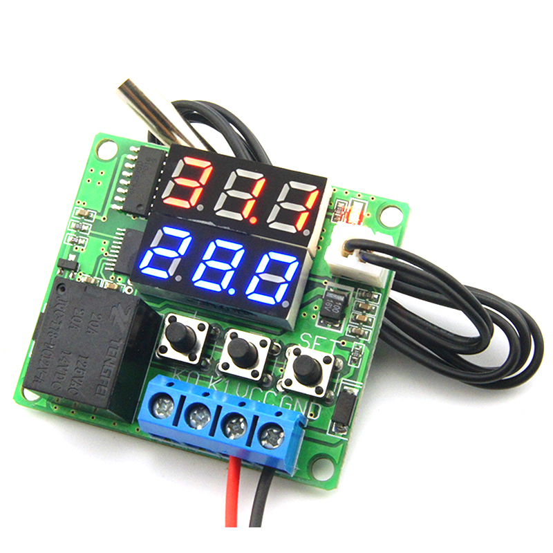 VooGenzek 2 Pezzi W1209 Regolatore di Temperatura Digitale con Custodia, 12V DC Micro Termostato Digitale, Termostato Digitale Scheda Di Controllo Della Temperatura, con Sonda NTC (Rosso e Blu