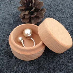 Boîte ronde en bois de hêtre à alliances, petite boîte à bagues en bois naturel, mini boîte en bois