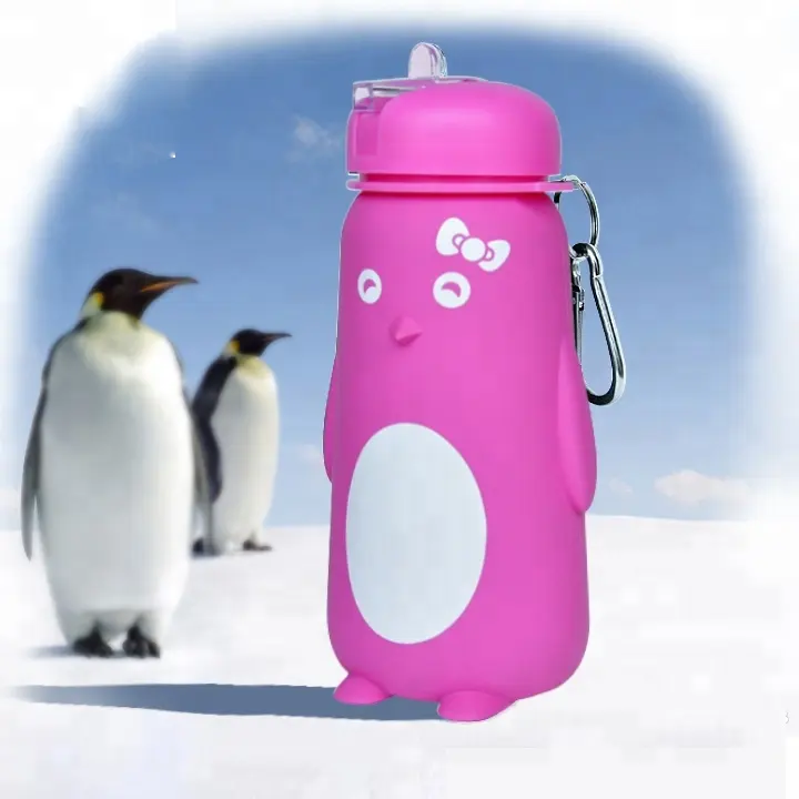 Botella de agua personalizada para niños, Pajita para botella de agua en forma de pingüino