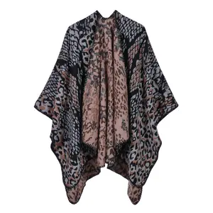 Poncho de crochê xale para mulheres, estampa de crochê, leopardo jacquard, ponchos de inverno femininos de luxo, recém-chegado, 2020