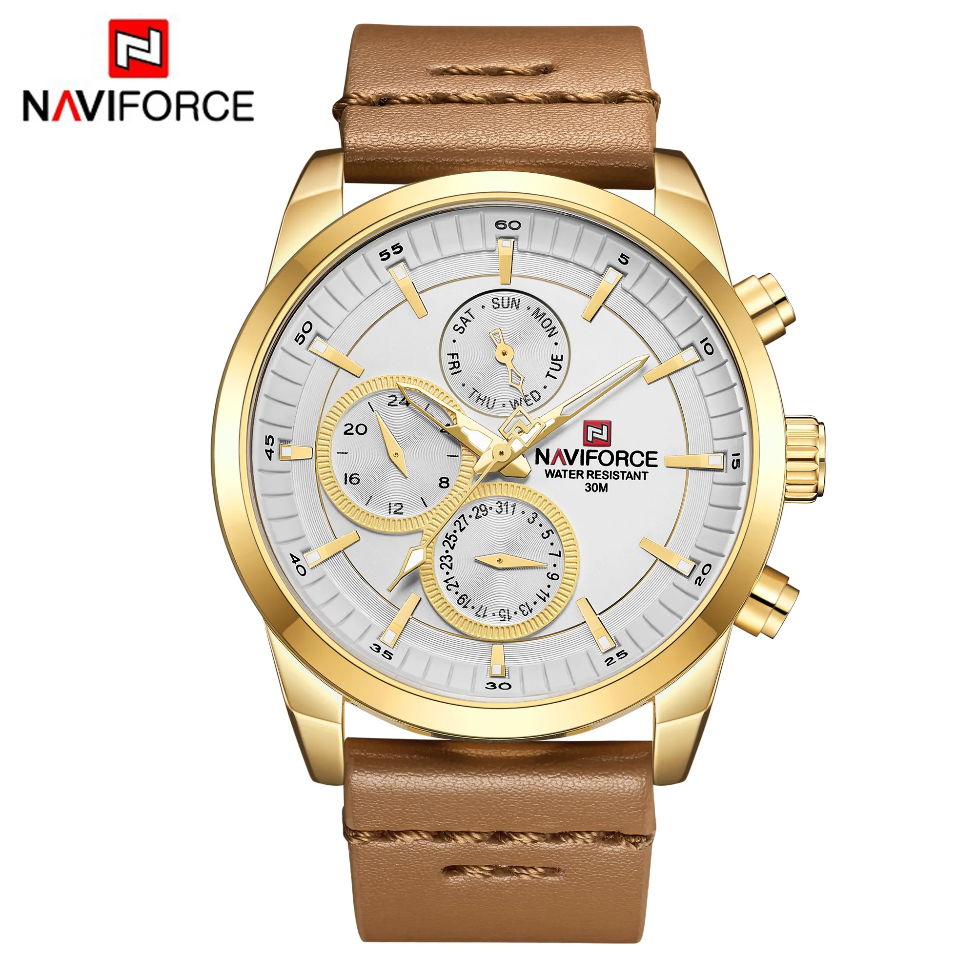 Naviforce 9148 Silver Luxury Classic Steel Watches Men Retro Hombre Quartz Wrist Watch Fashion Casual Man Genuine Leather