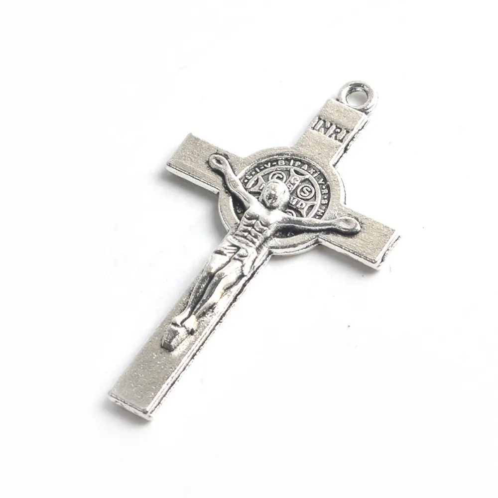 イエス十字架37x22mm聖ベネディクト高品質ロザリオアクセサリーシルバークロスペンダント