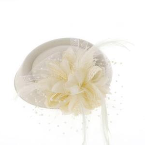 خمر قبعة من الصوف اللؤلؤ ريشة زهرة مشبك شعر أسود دوت شبكة كبيرة الحجاب غطاء الرأس - Product Image 5