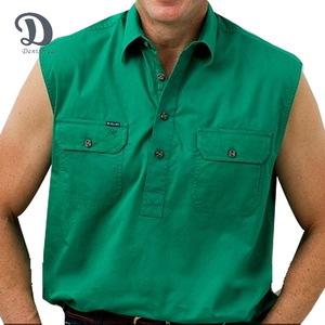 Media de los hombres <span class=keywords><strong>Sin</strong></span> Mangas Botón 100 s <span class=keywords><strong>camisa</strong></span> de trabajo de algodón - Product Image 1